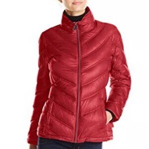 Red Calvin Klein Packable Down-Filled Chevron Quilted Puffer Jacket Size M